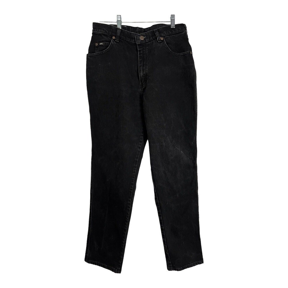VINTAGE Lee Mom Jeans Juniors Sz 12 M Blue High Waist Tapered Leg Black Denim
